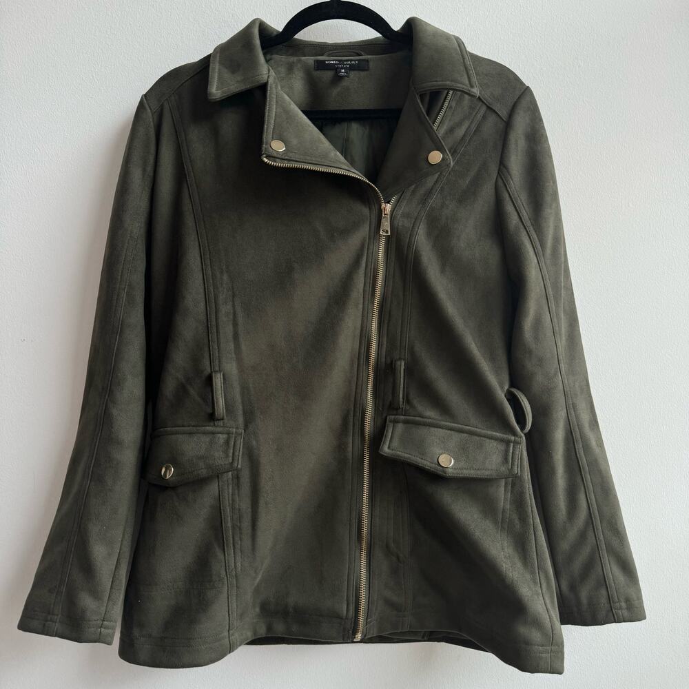 Romeo & Juliet Couture Fauz Suede Green Moto Jacket - Medium